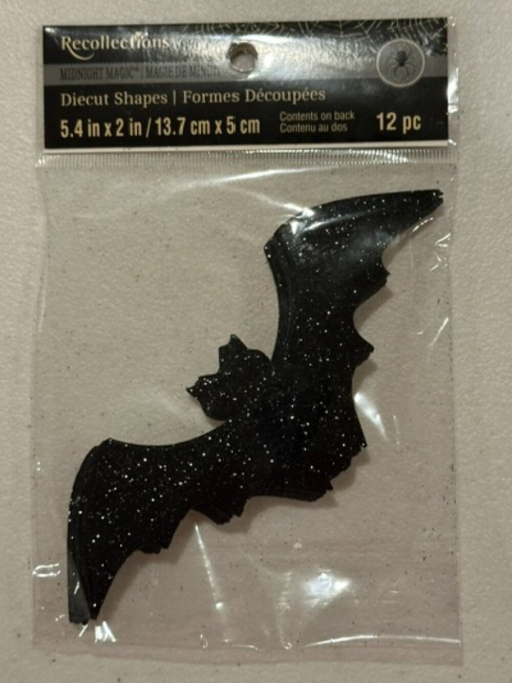 NEW Recollections "Midnight Magic" Black Glitter Bat Die-Cut Shapes-12 pieces